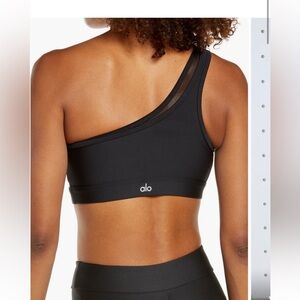Alo Yoga Airlift Excite Black Mesh One Shoulder Asymmetric Bra